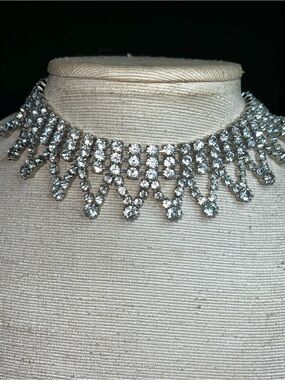 Vintage Rhinestone Crystal Statement Choker Collar Necklace 15” Juliana ?